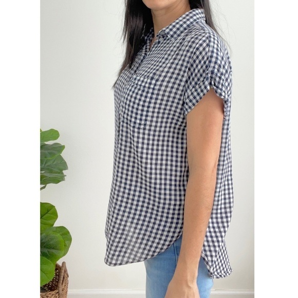 American Eagle Black Gingham Checkered Short Sleeves Button Down Shirt Small - Picture 5 of 15